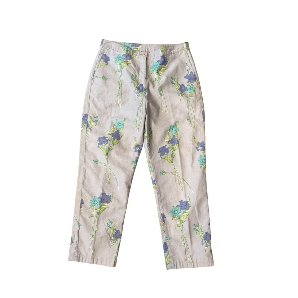 Vtg Lilly Pulitzer Blue Floral Pants Cropped Womens Sz 8 100% cotton